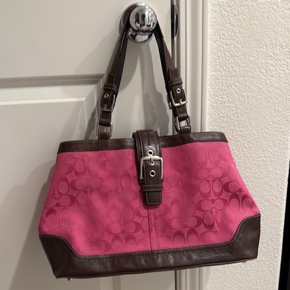 Coach Pink and Brown Signature Tote